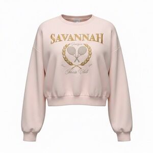 NWT Francesca’s Boutique Tennis Club Embroidered Sweatshirt XL Pink & Gold 🎾💕✨